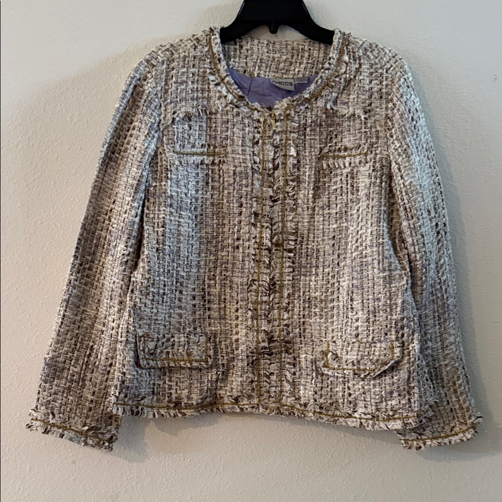 Chico's Textured Blazer in Cream and Gray